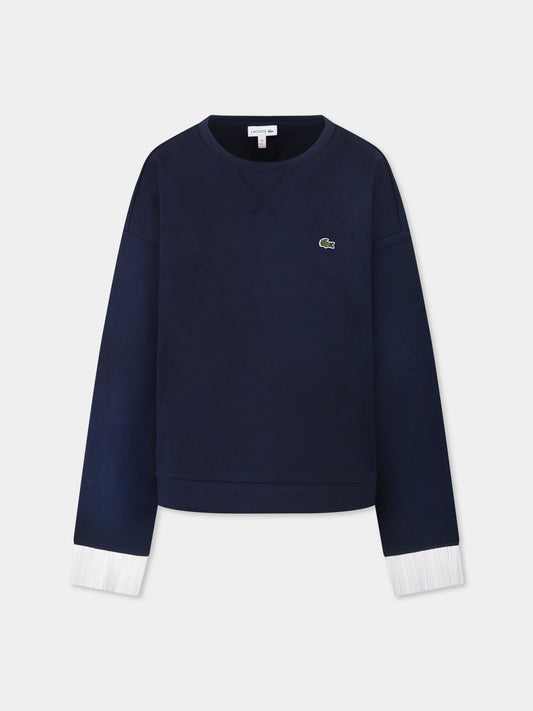 Felpa blu per bambina con coccodrillo,Lacoste,SJ2491 525