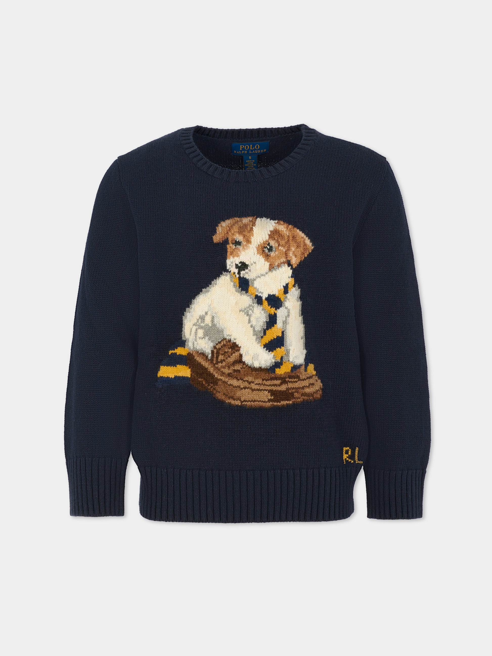 Maglione blu per bambino con cane,Ralph Lauren Kids,978392001