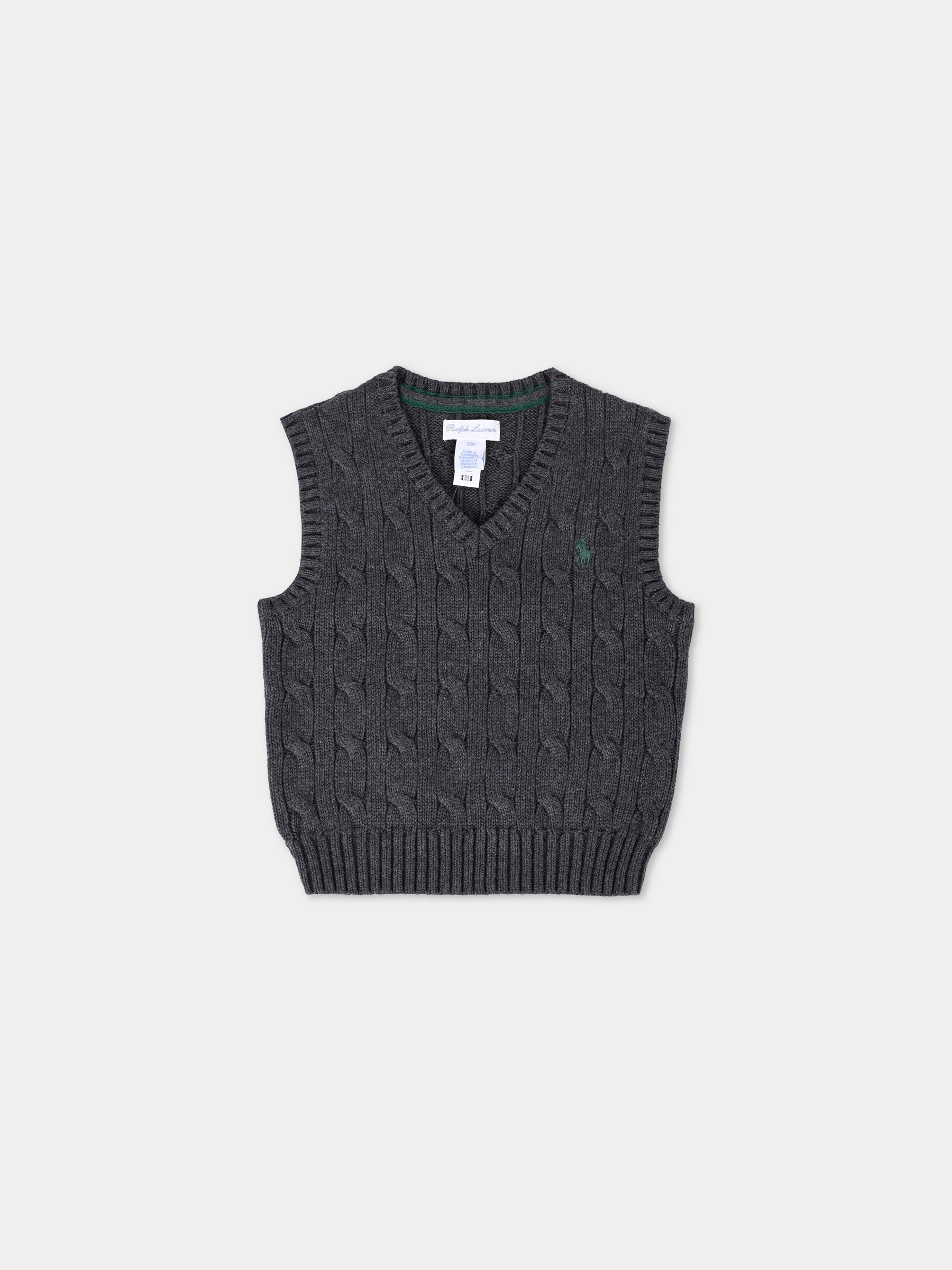 Maglia gilet grigia per neonato con cavallino,Ralph Lauren Kids,702300031