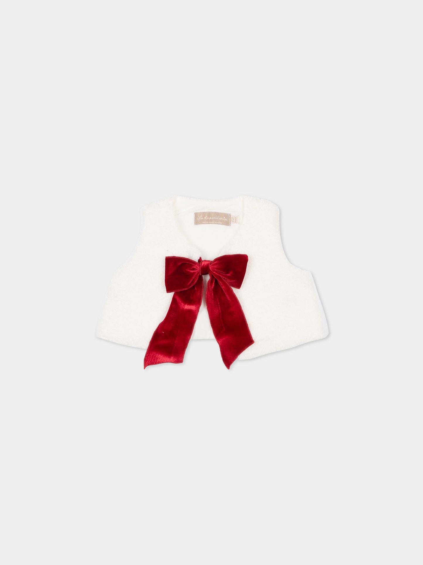 Gilet avorio per neonata con fiocco rosso,La Stupenderia,1TCGL22W20
