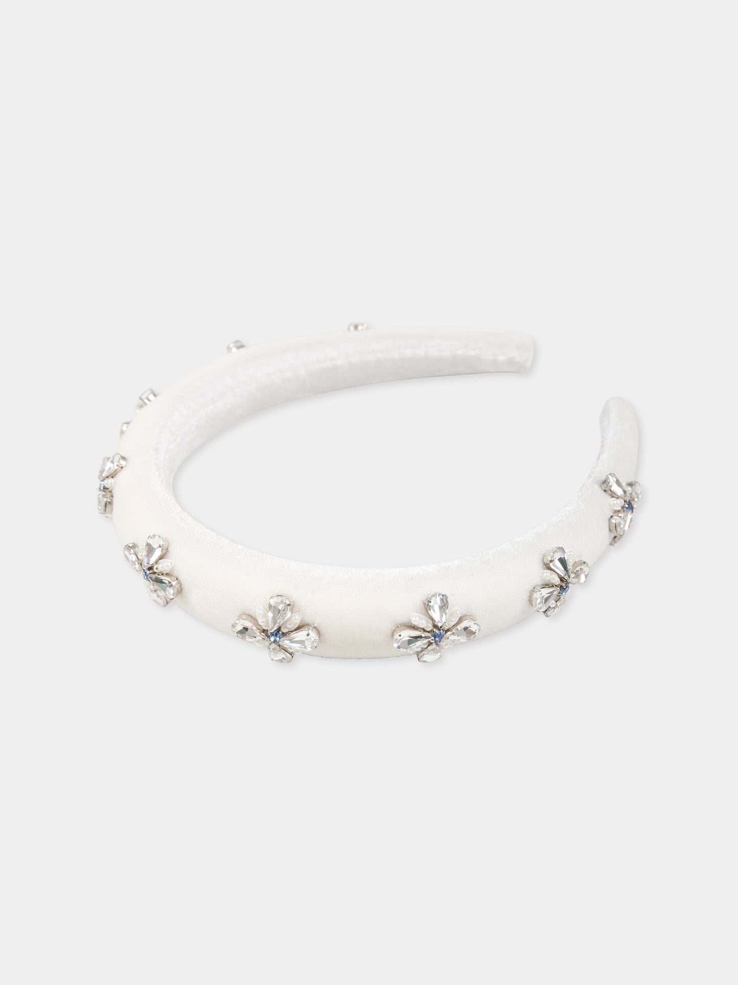 Cerchietto avorio per bambina con fiori e cristalli,Làtara,1625