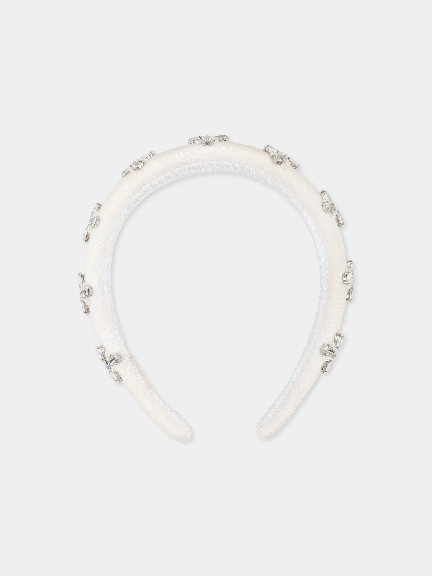 Cerchietto avorio per bambina con fiori e cristalli,Làtara,1625