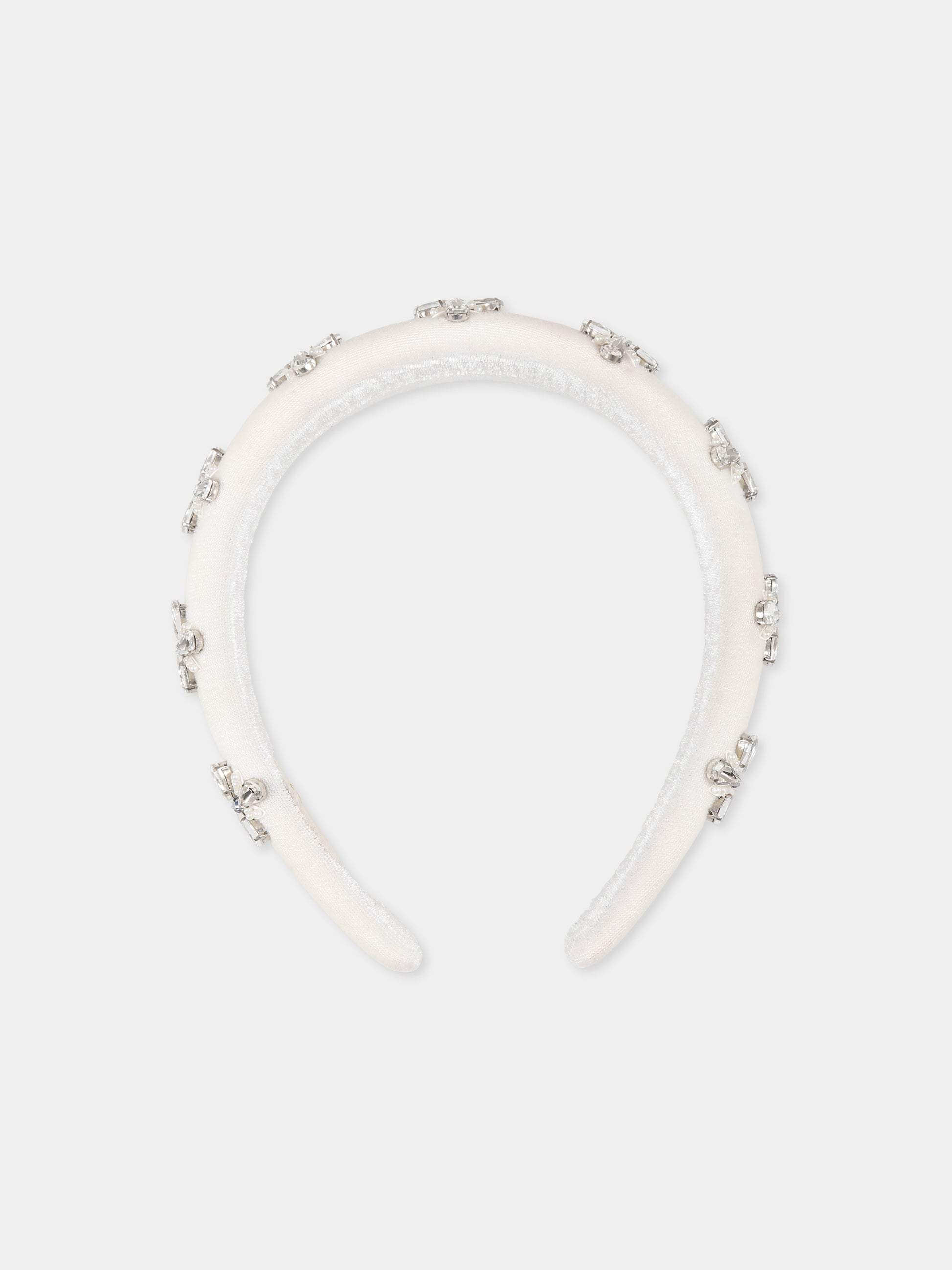 Cerchietto avorio per bambina con fiori e cristalli,Làtara,1625