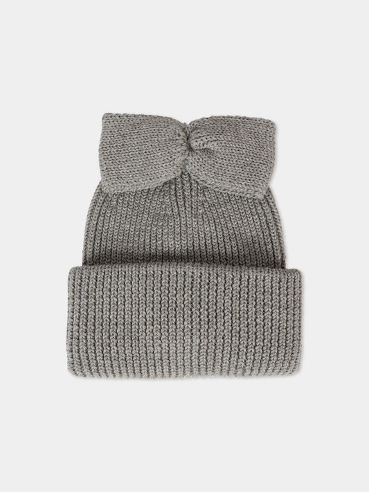 Berretto grigio per bambina con fiocco,Simonetta,SX0A07 Z3398 806