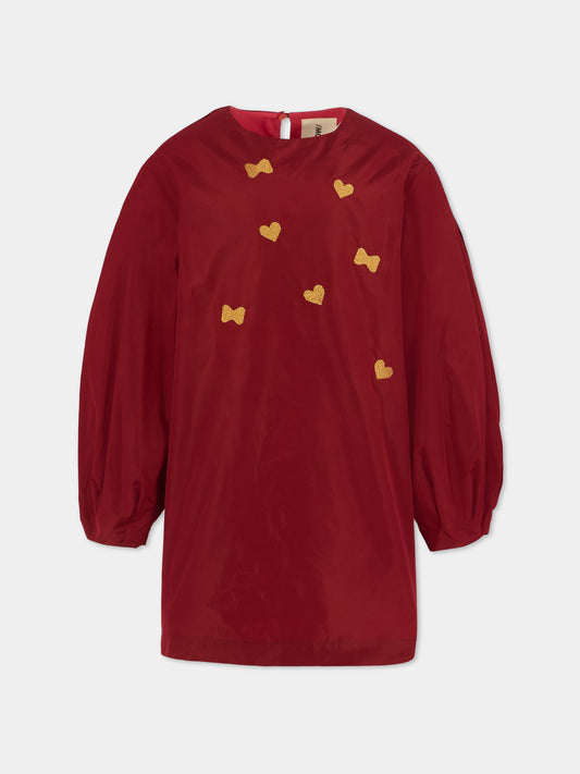 Vestito bordeaux per bambina con cuori,Simonetta,SX1A70 S0049 418