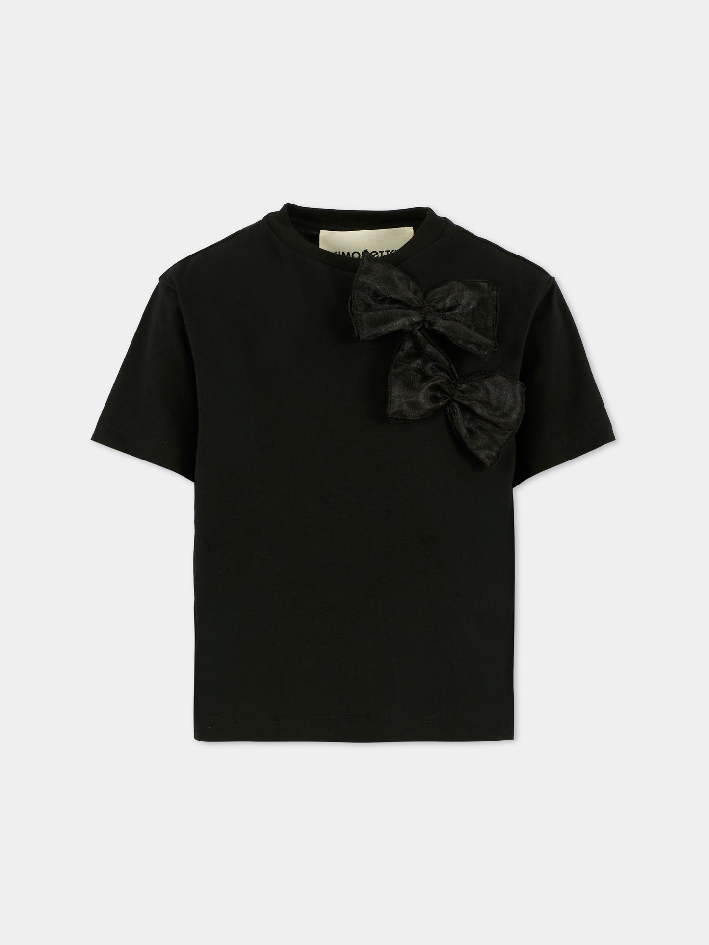 T-shirt nera per bambina con fiocchi,Simonetta,SX8A01 J0177 930
