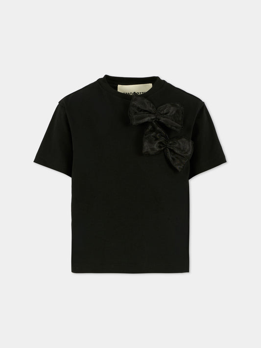 T-shirt nera per bambina con fiocchi,Simonetta,SX8A01 J0177 930