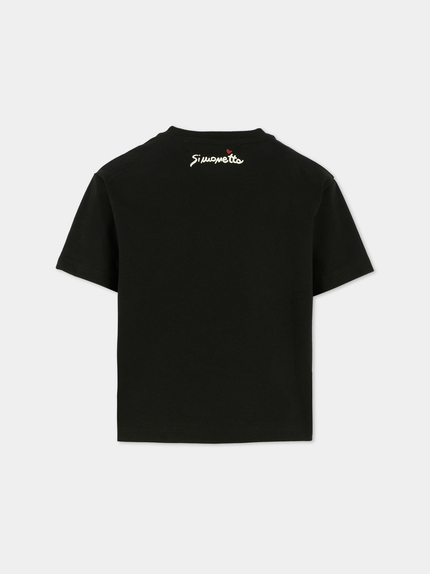 T-shirt nera per bambina con fiocchi,Simonetta,SX8A01 J0177 930