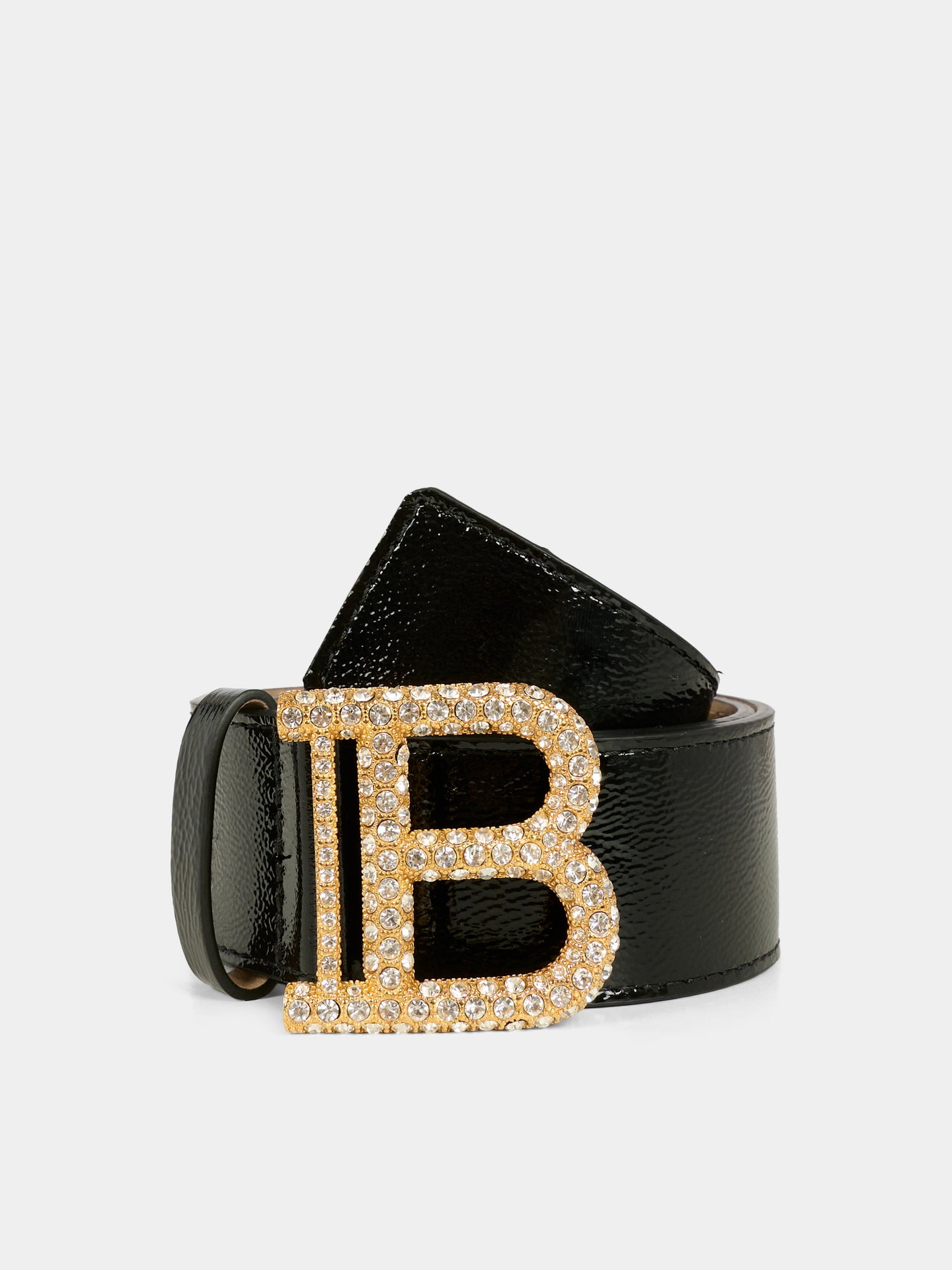 Cintura nera per bambina con logo e strass,Balmain Kids,BX0B51-Z3494 930OR