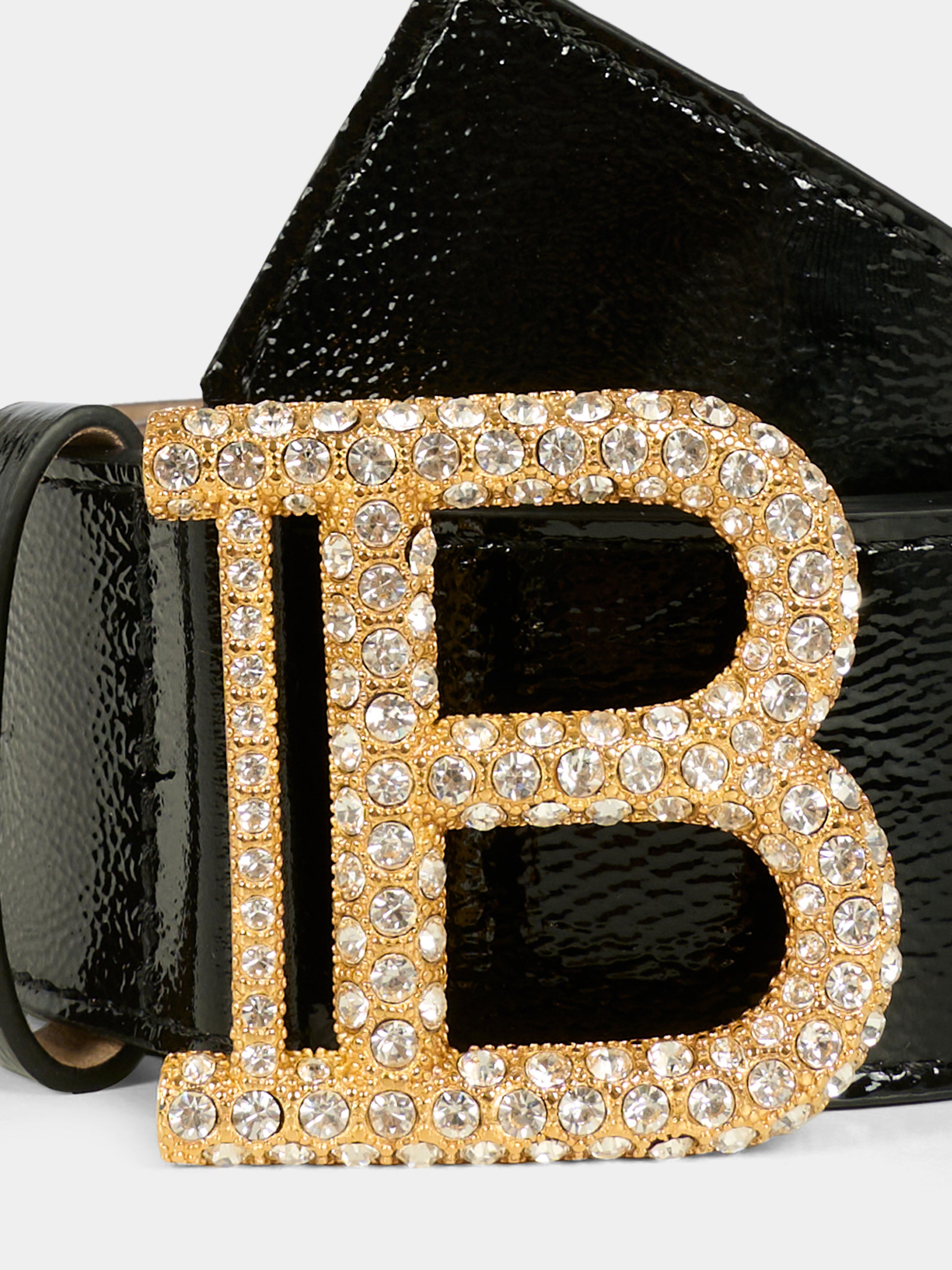 Cintura nera per bambina con logo e strass,Balmain Kids,BX0B51-Z3494 930OR