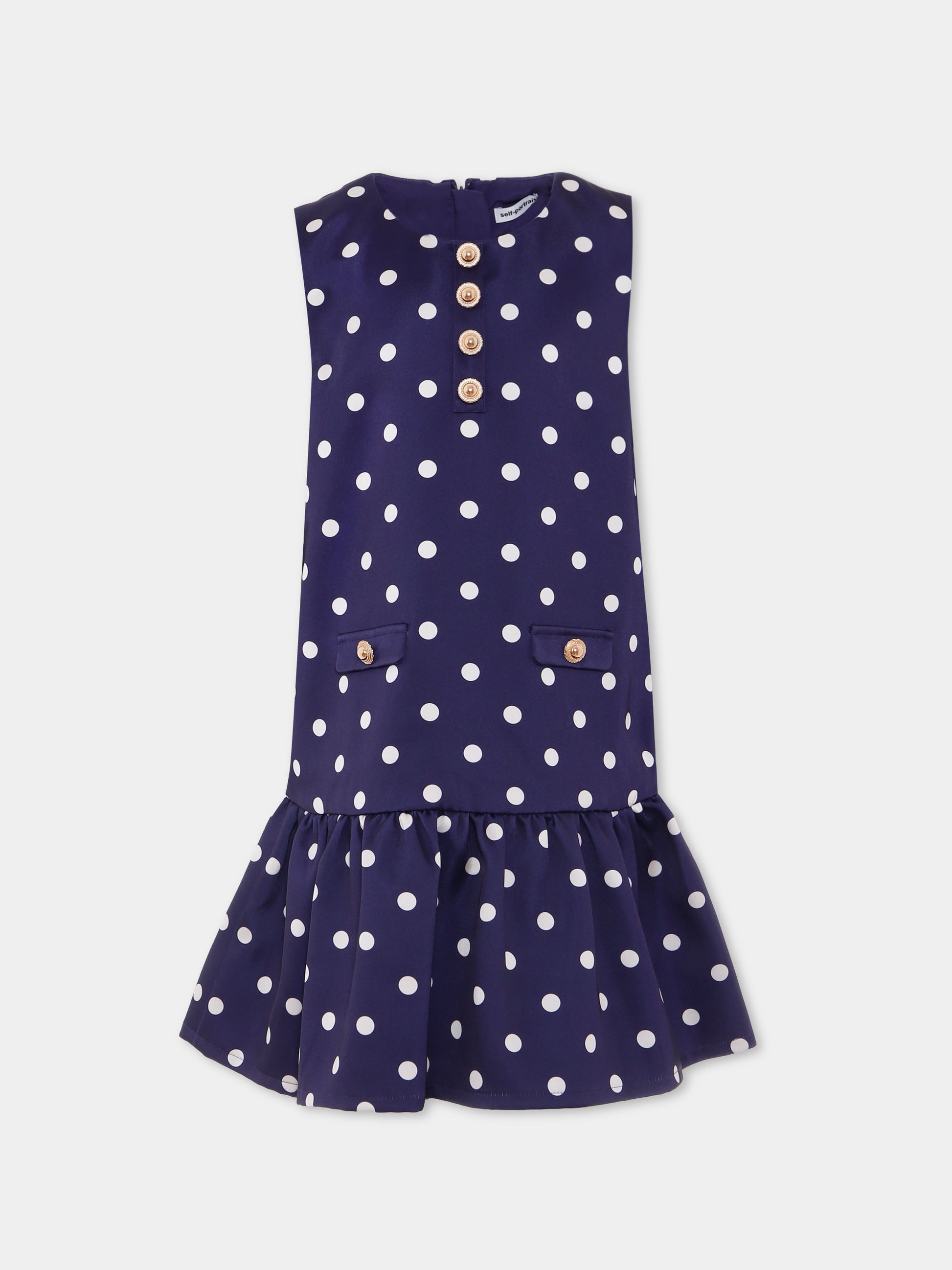 Vestito blu per bambina con pois all over,Self-portrait,PF25-718S-BL
