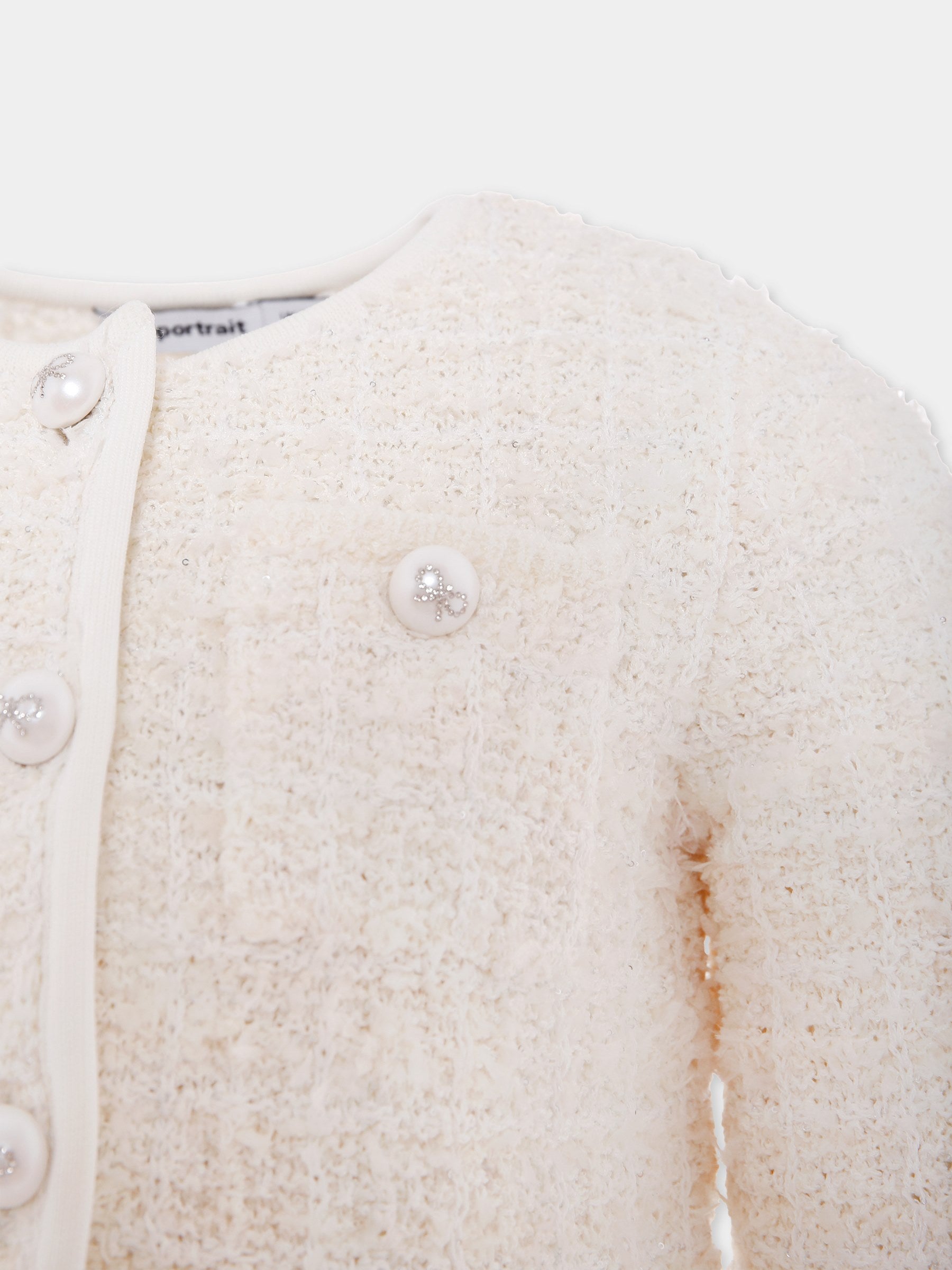 Giacca avorio per bambina con fiocchi,Self-portrait,PF25-739C-C