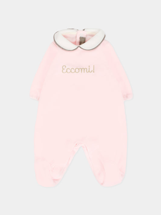 Tutina rosa per neonata con scritta Eccomi,Little Bear,2028 ROSA/TORTA