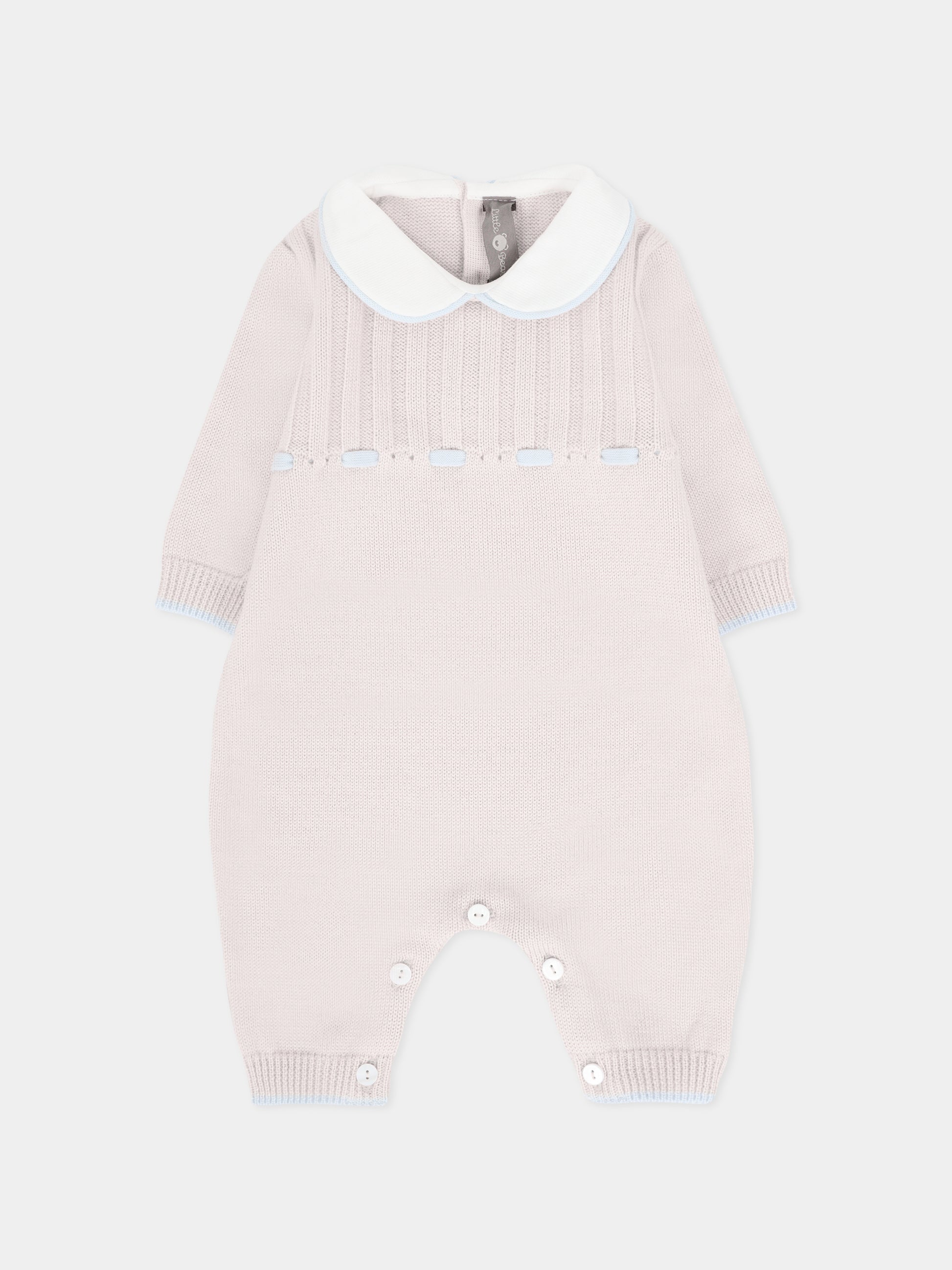 Tutina biege per neonato con nastro celeste,Little Bear,2125 BURRO/CIELO