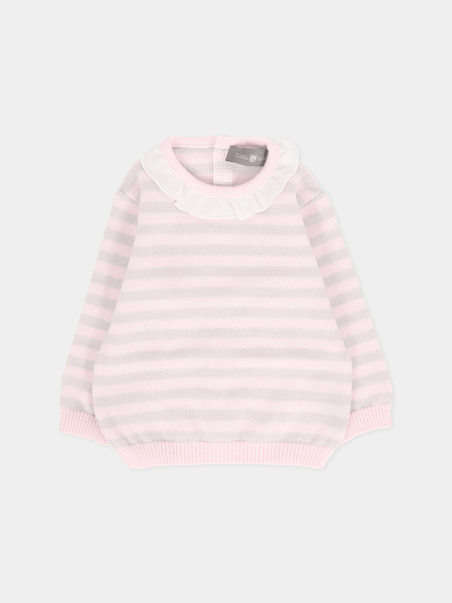 Maglione rosa per neonata con righe beige,Little Bear,2128 CIPRIA/BURRO