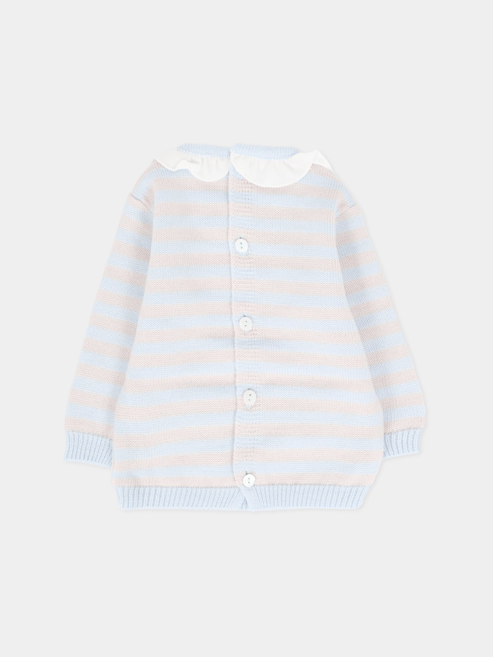 Maglione celeste per neonata con righe beige,Little Bear,2128 CIELO/BURRO