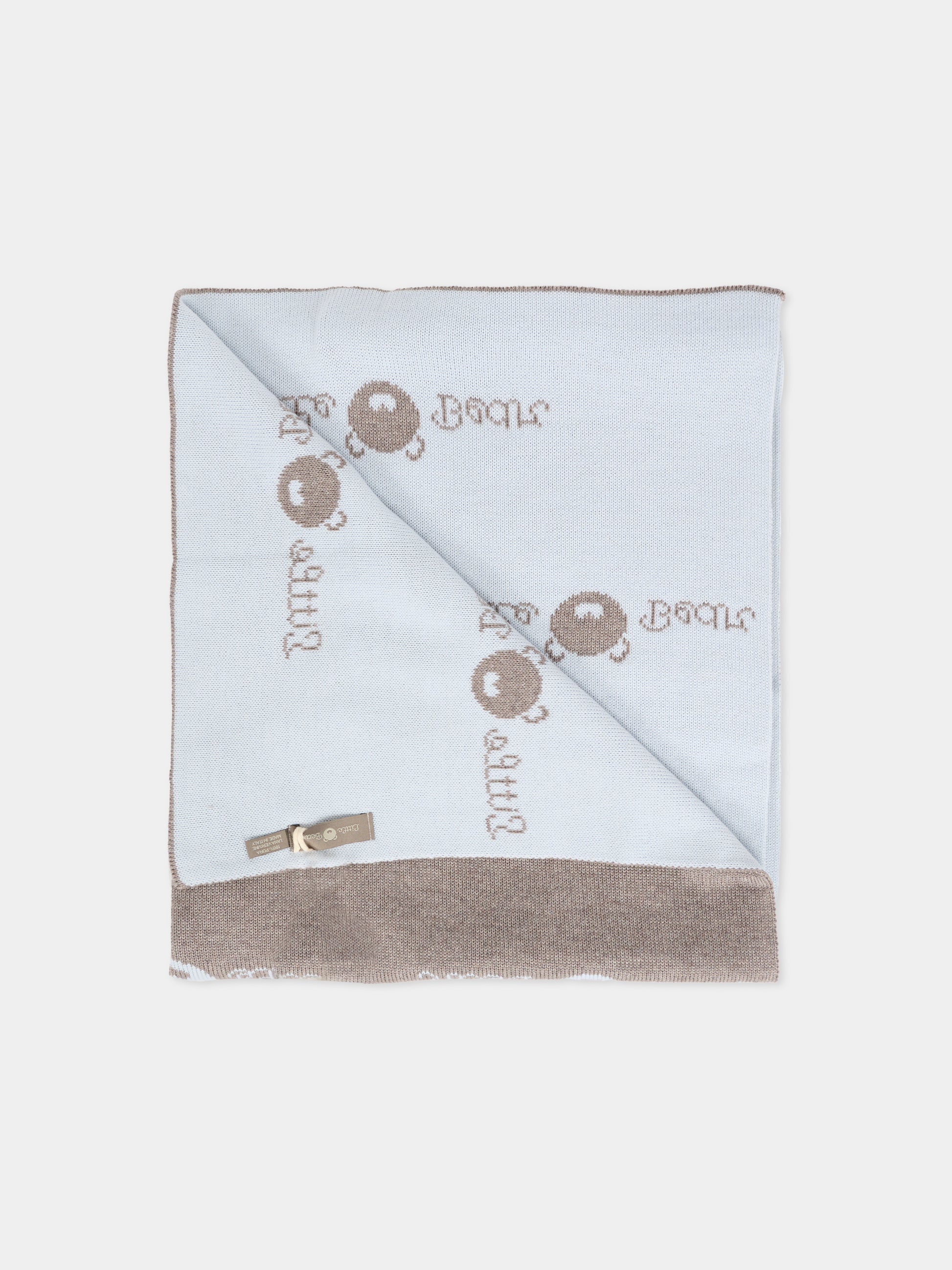 Coperta tortora per neonato con logo,Little Bear,2109 TORTORA/CIELO