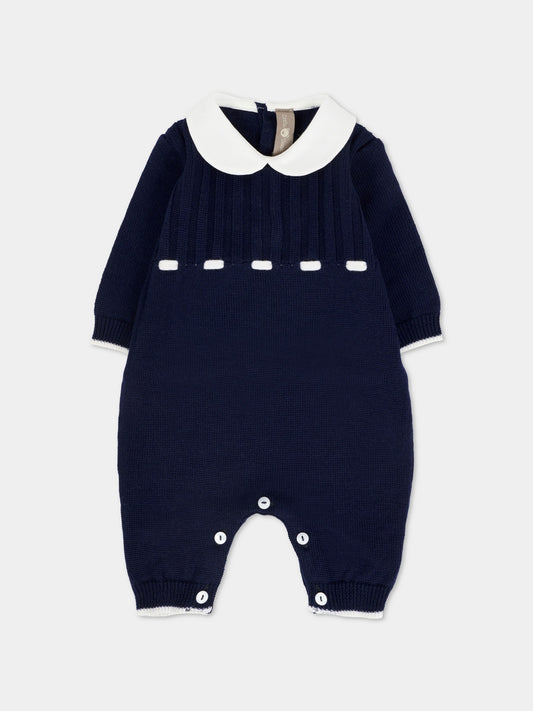 Tutina blu per neonato con nastro avorio,Little Bear,2125 BLU/LATTE