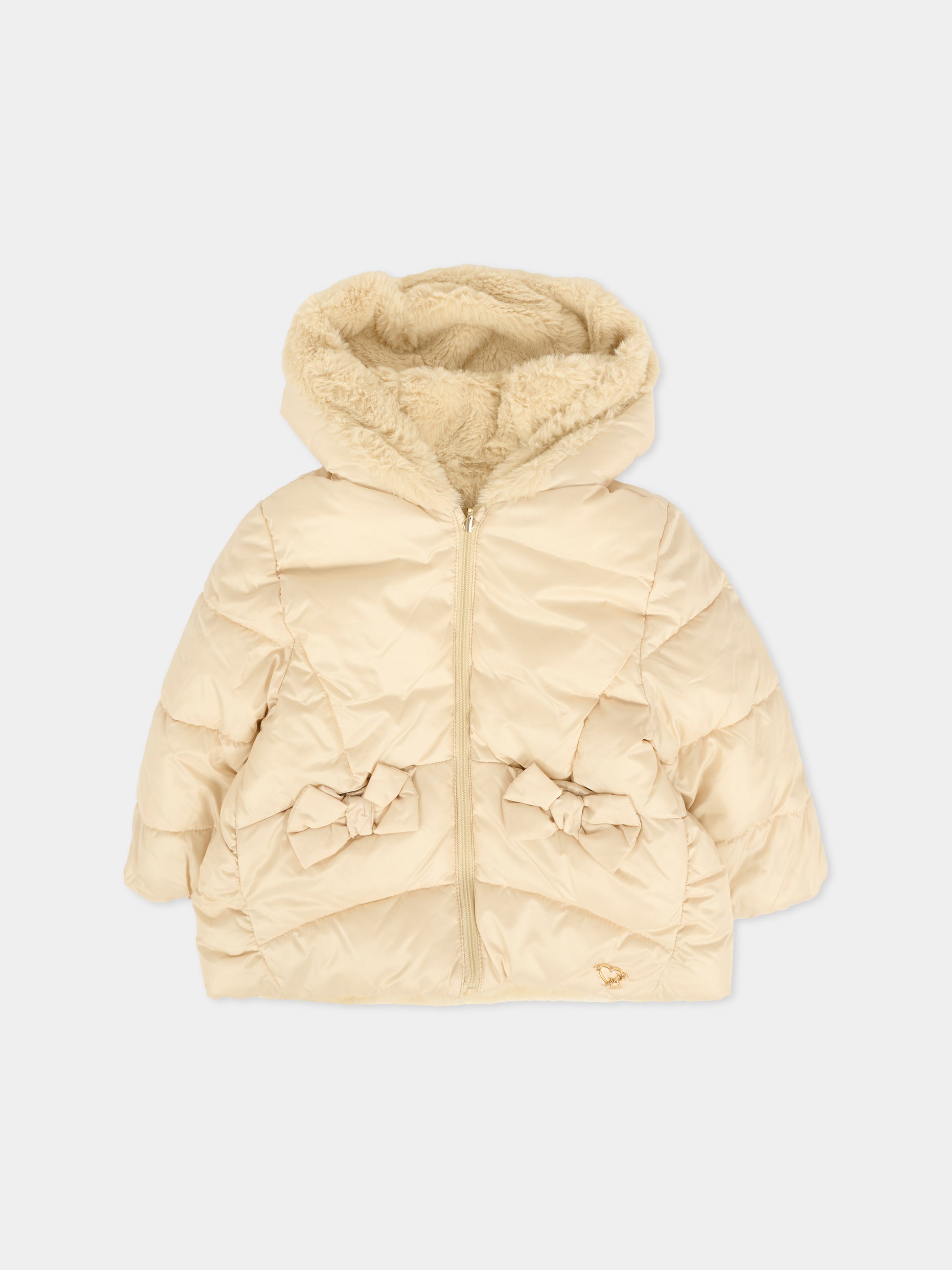 Piumino beige per neonata con fiocco,Mayoral,2435 080