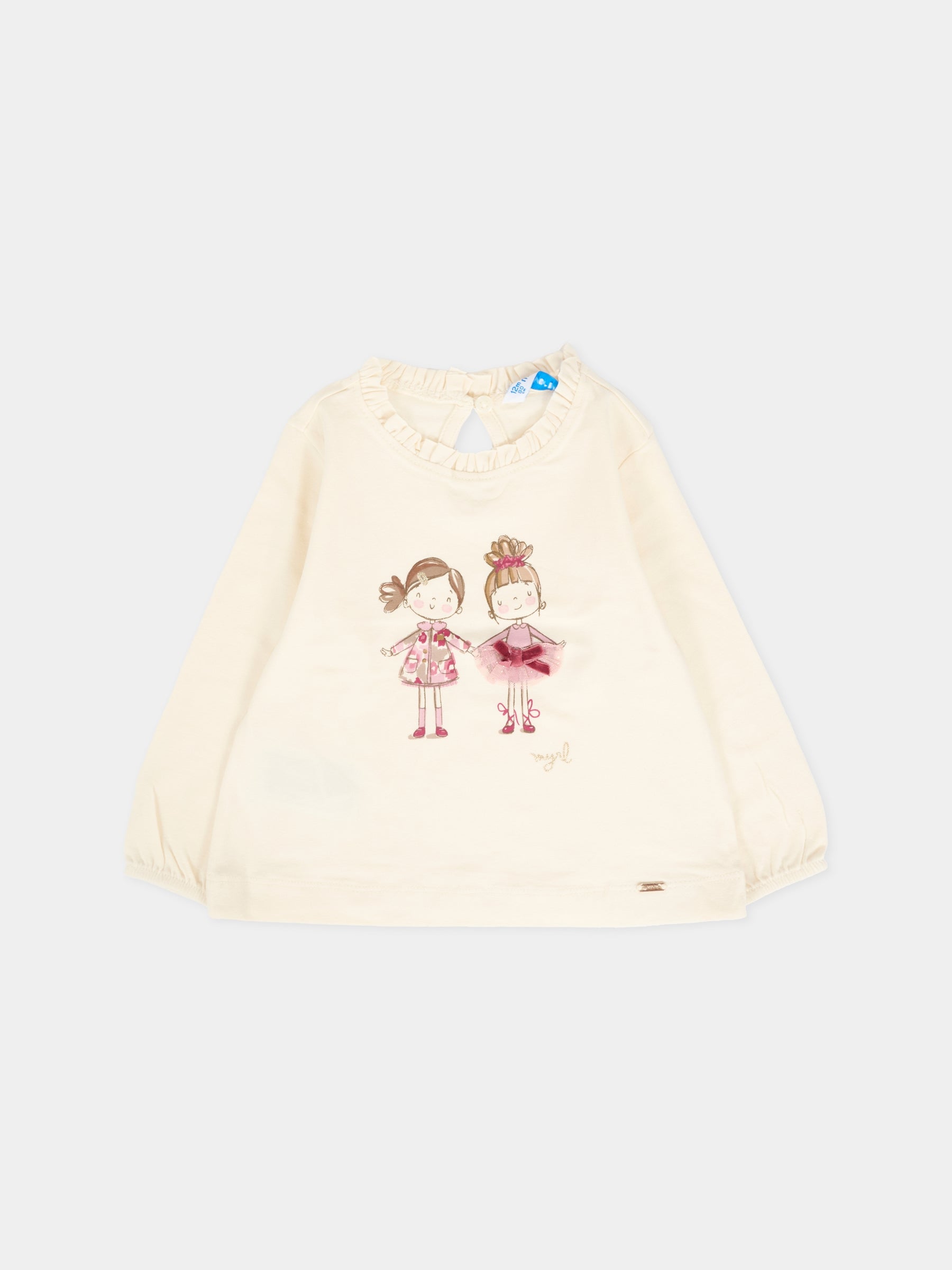 T-shirt avorio per neonata con stampa bambine,Mayoral,2075 078