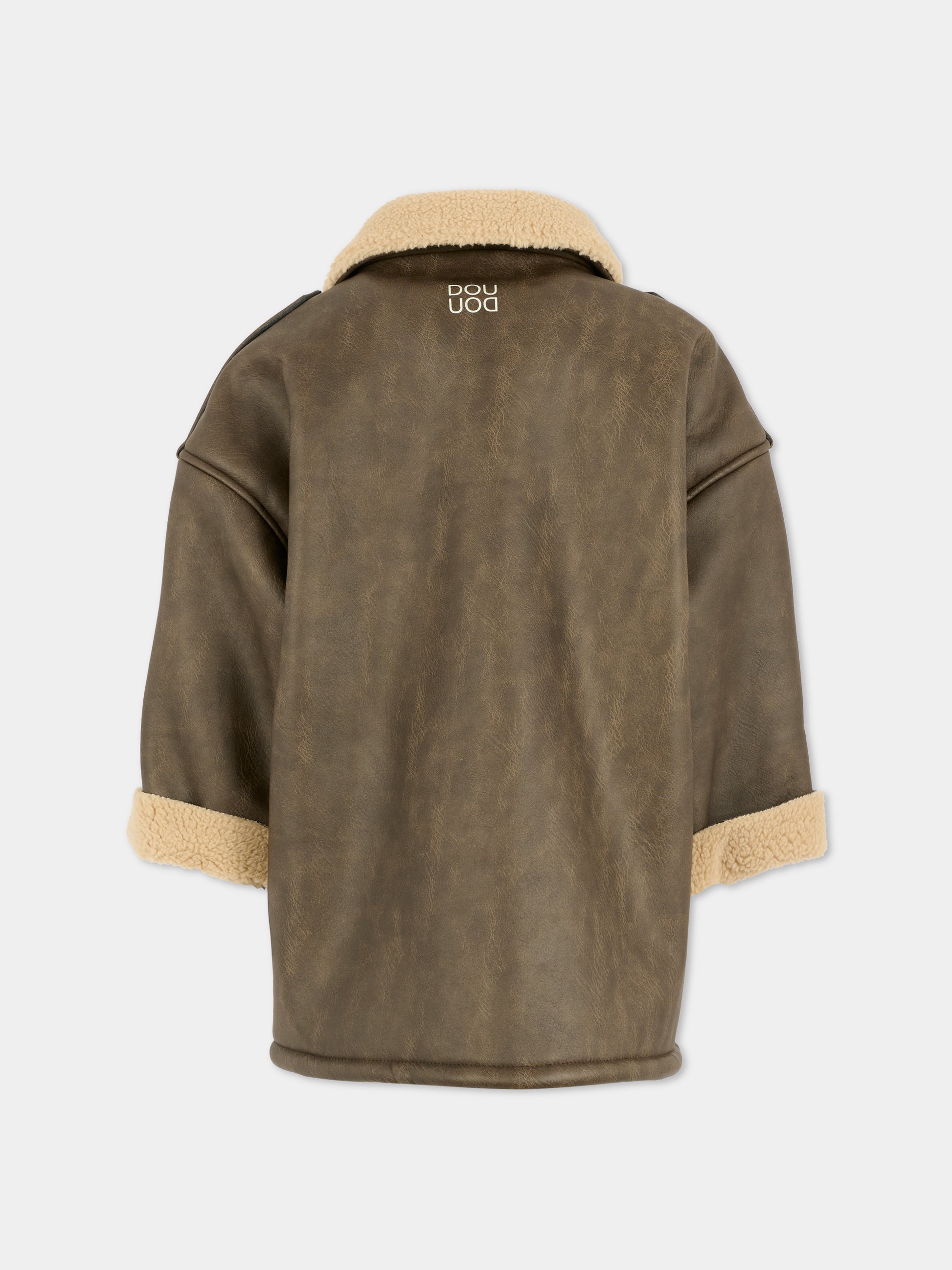 Ecomontone marrone per bambina con logo,Douuod Kids,DX2P70 H0072 320BG