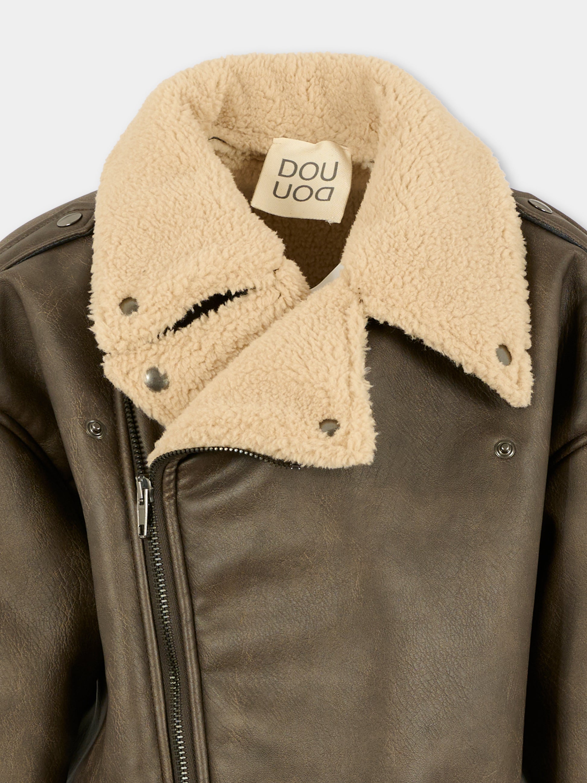 Ecomontone marrone per bambina con logo,Douuod Kids,DX2P70 H0072 320BG