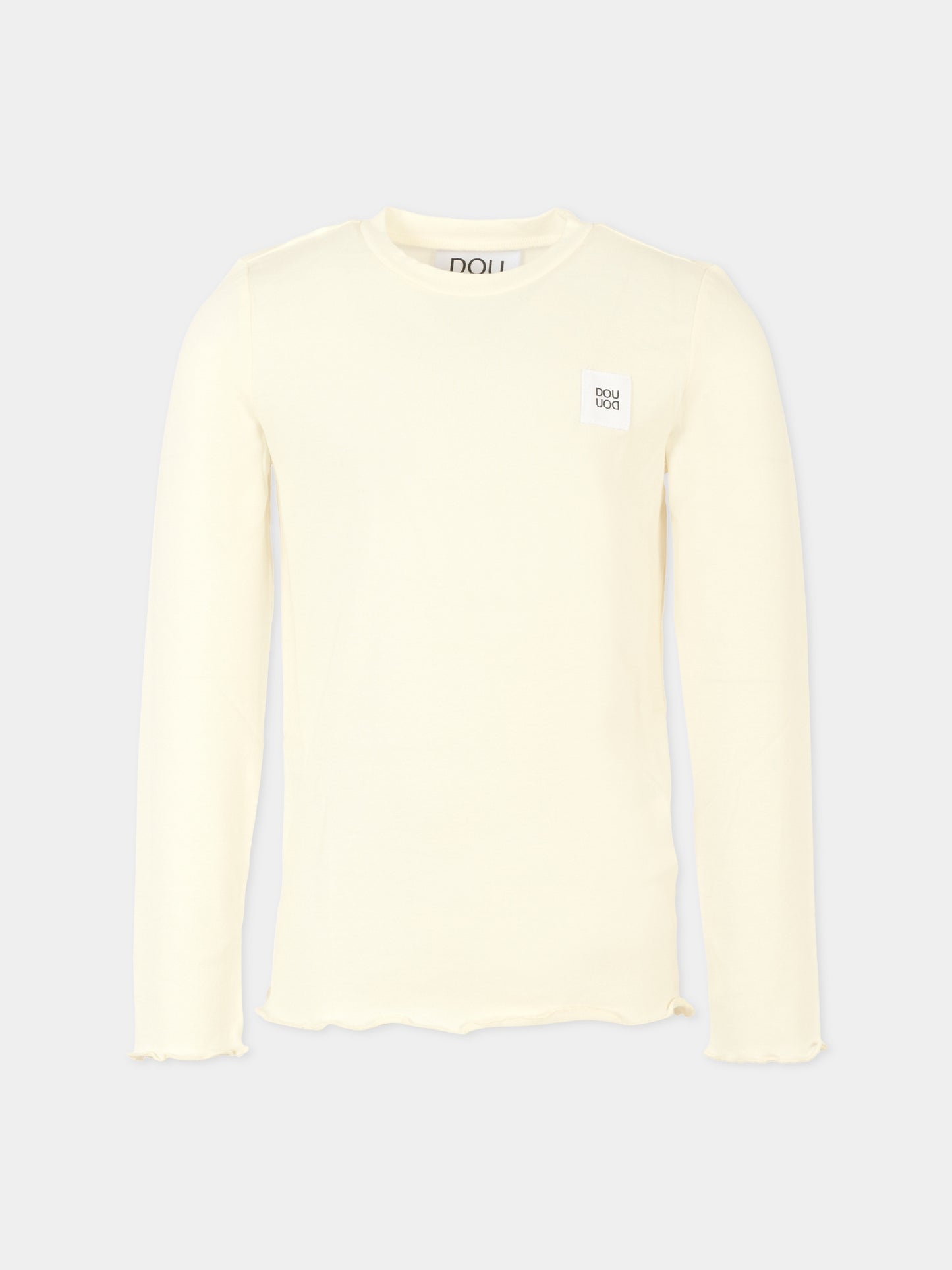 T-shirt avorio per bambina con patch logato,Douuod Kids,DX8A40 Z3382 101
