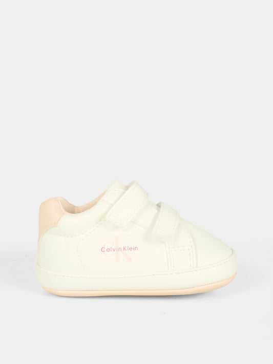 Sneakers bianche per neonata con logo,Calvin Klein Kids,V0A9 83080 1582A704