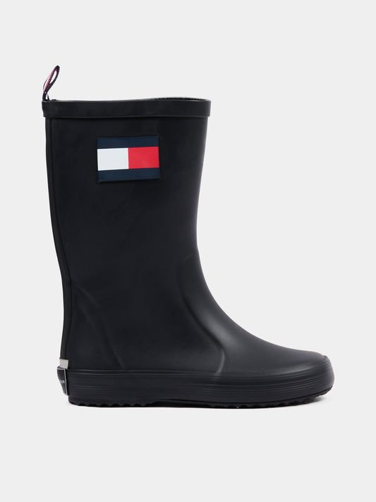 Bottes de pluie noires pour enfants avec drapeau