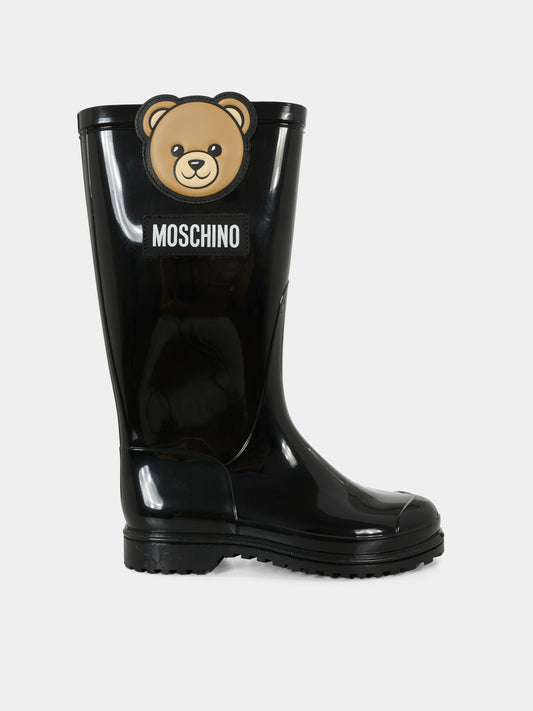 Stivali da pioggia neri per bambini con Teddy Bear,Moschino Kids,81986 - VAR1