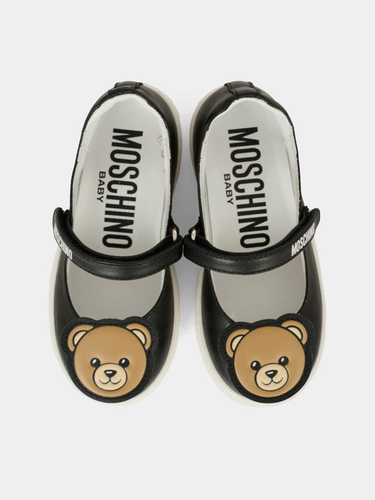 Ballerines noires pour bébé fille et fille avec Teddy Bear