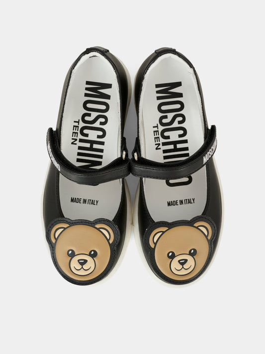 Ballerines noires pour fille avec Teddy Bear