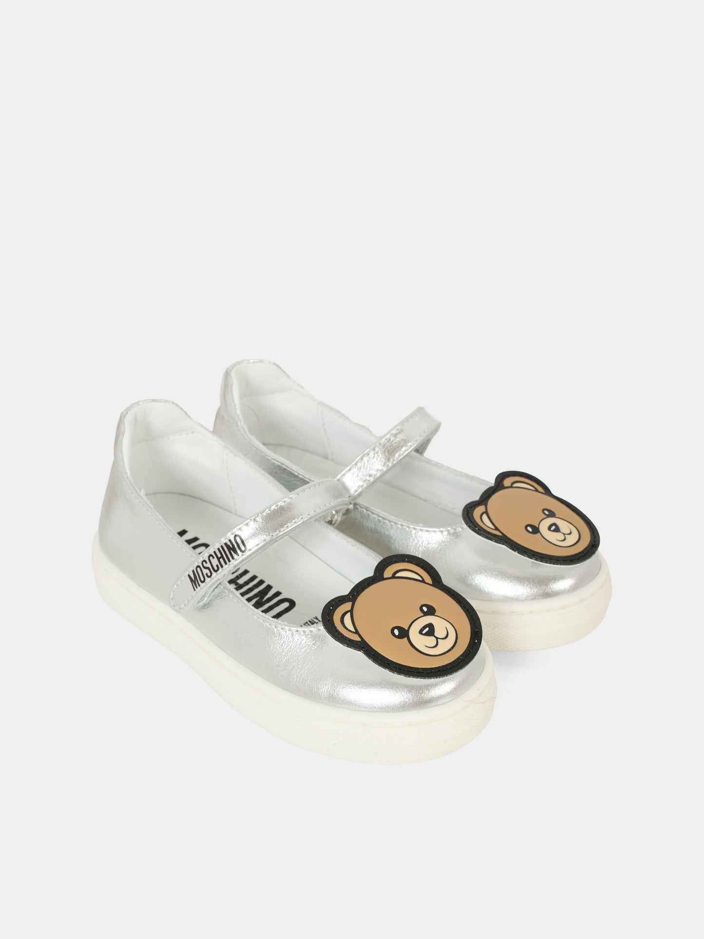 Ballerines argentées pour bébé fille et fille avec Teddy Bear