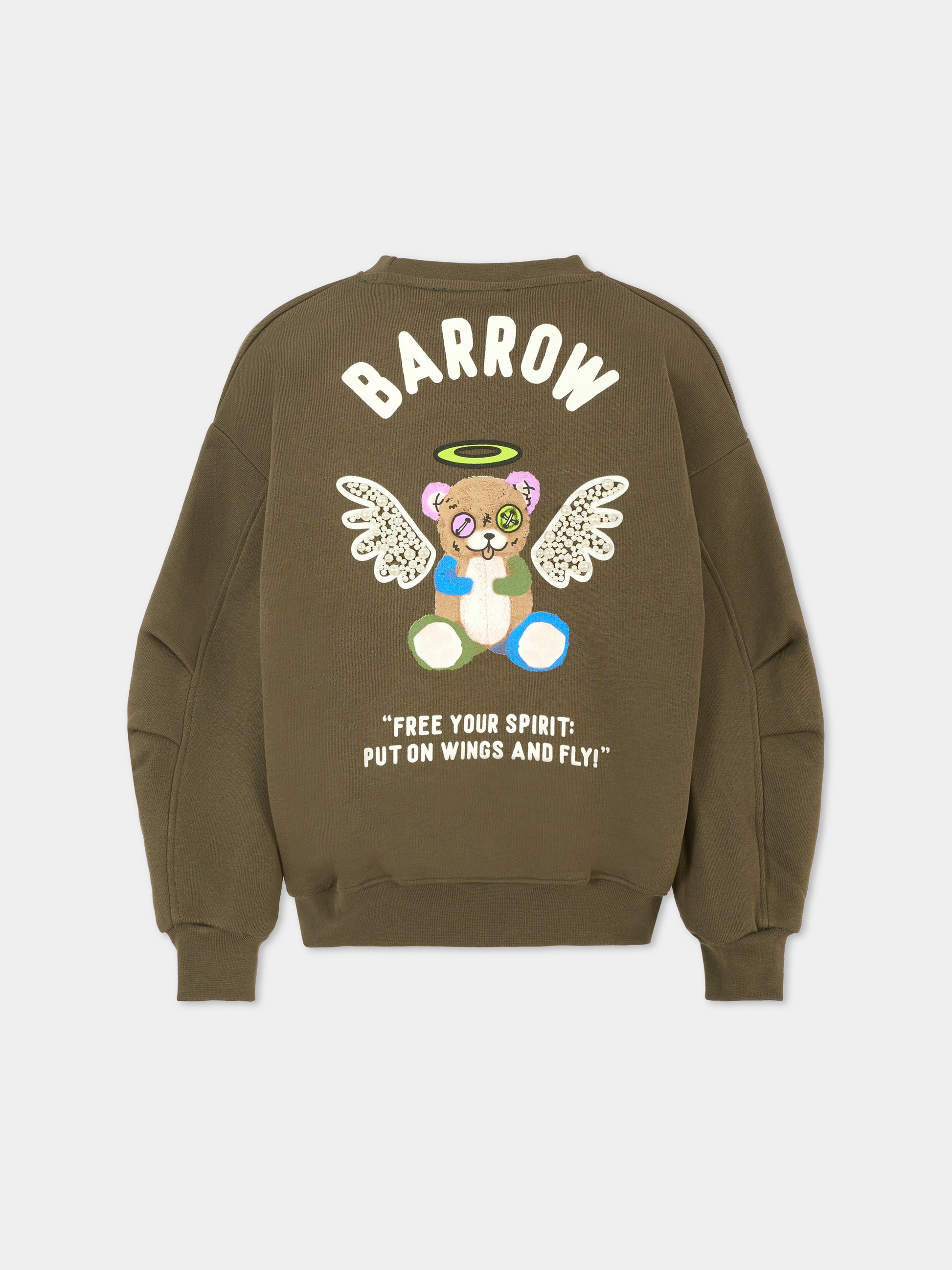 Felpa verde per bambina con stampa Bear e perle,Barrow,F5BKJGSW184 404
