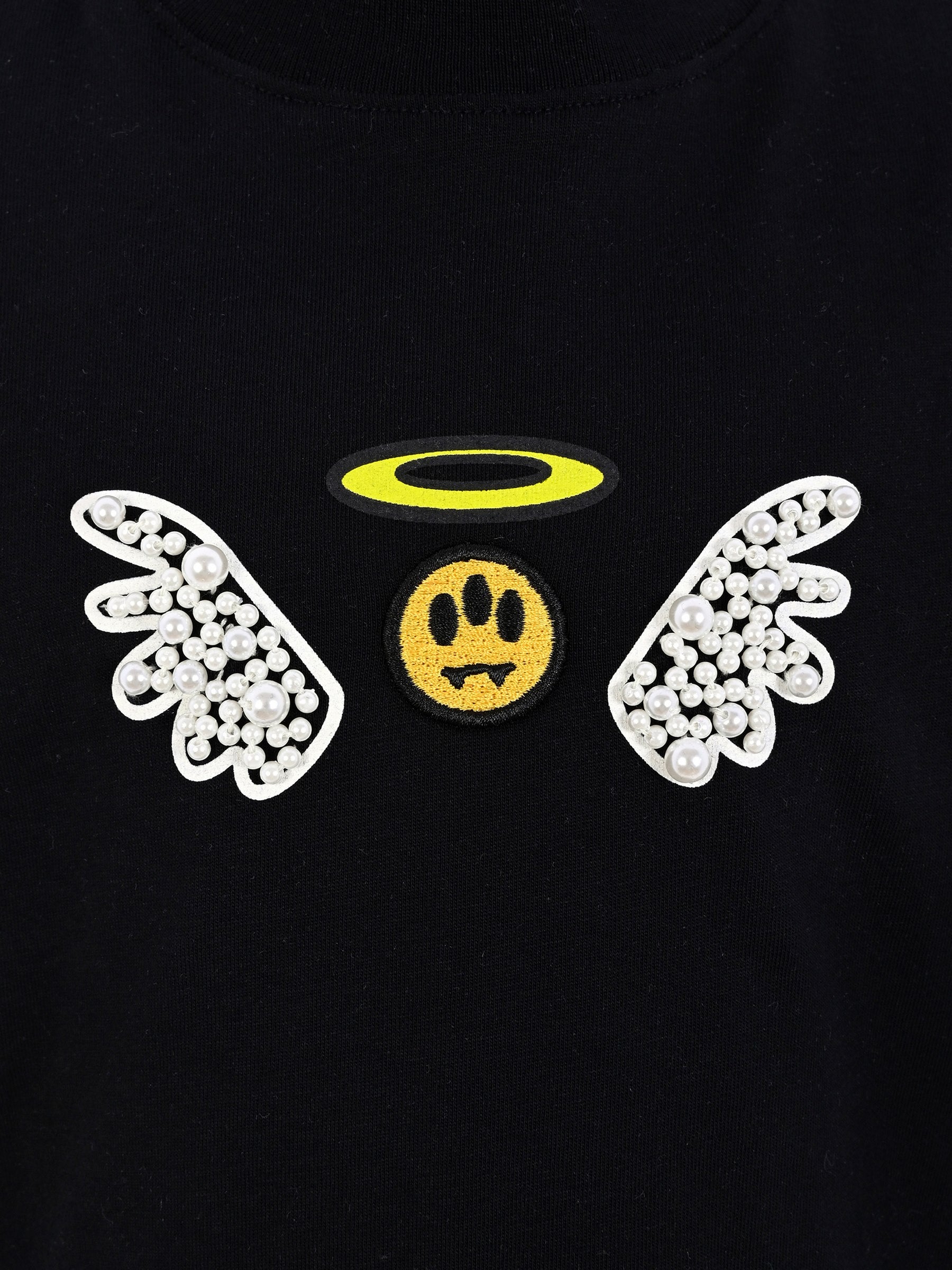 T-shirt crop nera per bambina con stampa Bear e perle,Barrow,F5BKJGTH185 110