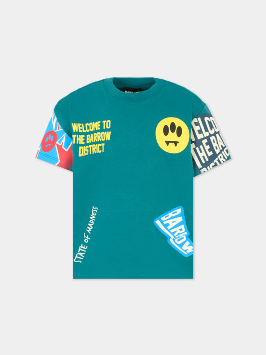 T-shirt verde per bambino con smile e scritta,Barrow,F5BKJUTH079 309