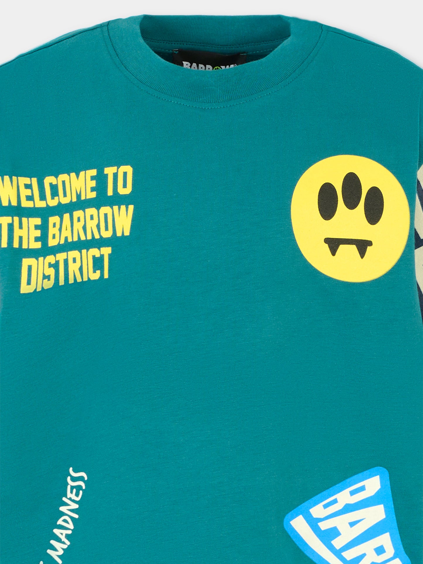 T-shirt verde per bambino con smile e scritta,Barrow,F5BKJUTH079 309