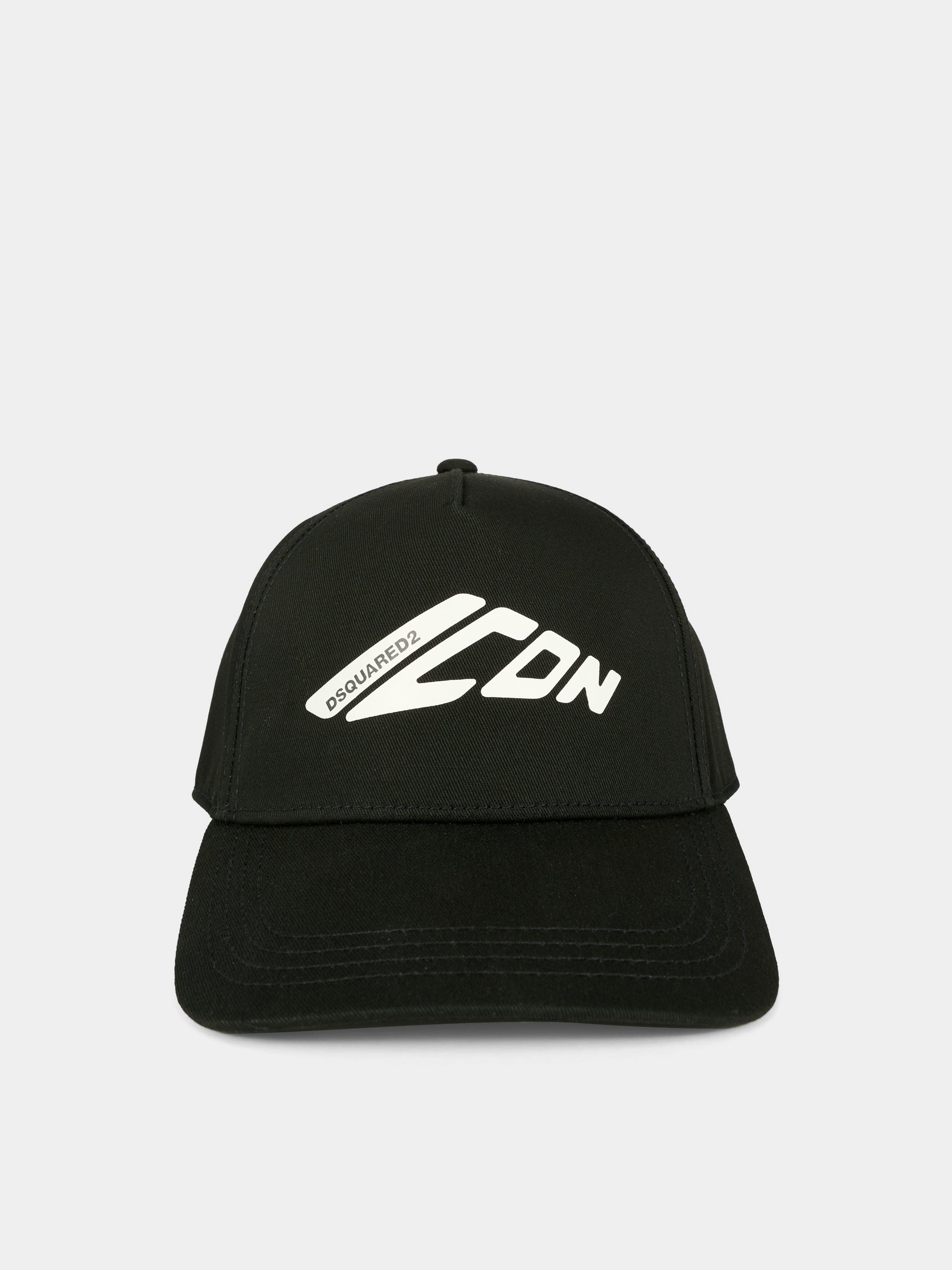 Cappello nero per bambino con logo bianco,Dsquared2,DQ2955-D00YT-DQ900