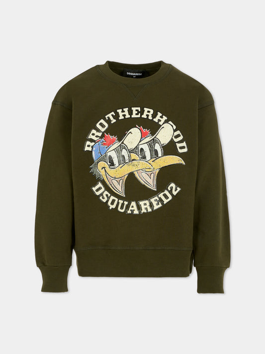 Felpa verde per bambino con stampa paperi,Dsquared2,DQ3003-D0AEY-DQ518