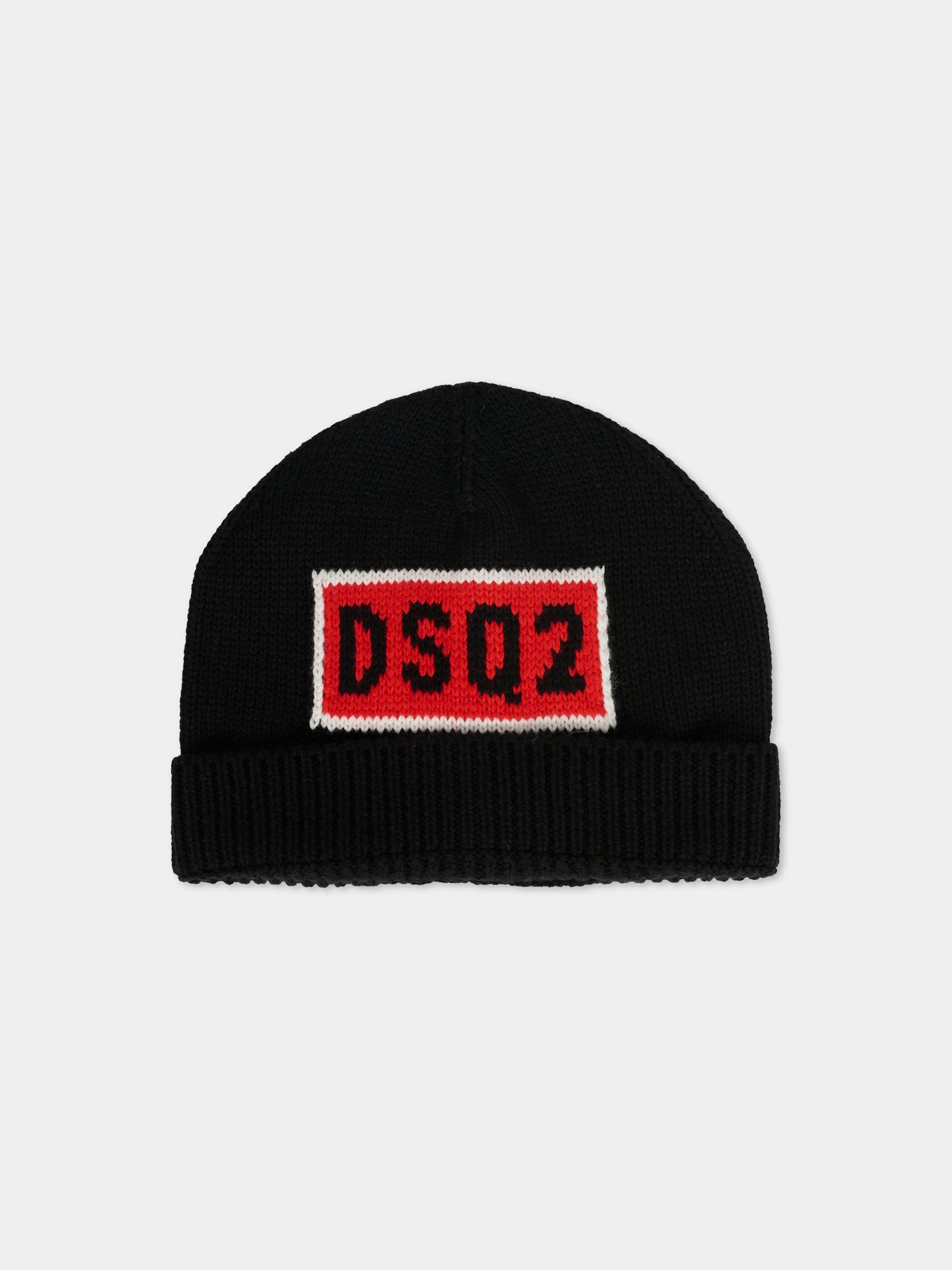 Berretto nero per bambino con logo,Dsquared2,DQ3144-D0AFJ-DQ900