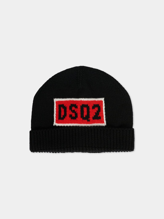 Berretto nero per bambino con logo,Dsquared2,DQ3144-D0AFJ-DQ900