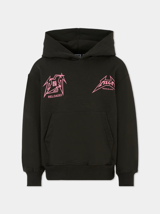 Felpa nera per bambina con logo,Msgm Kids,F5MSJGHS152 MS063