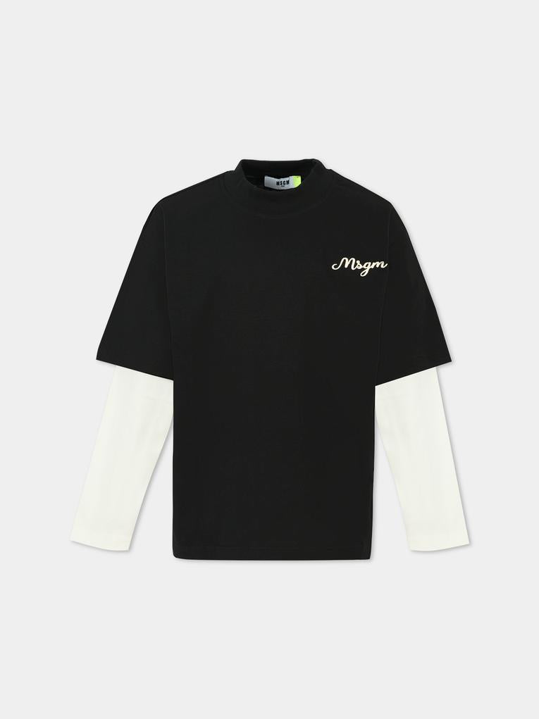 T-shirt nera per bambino con logo avorio,Msgm Kids,F5MSJBTH257 110