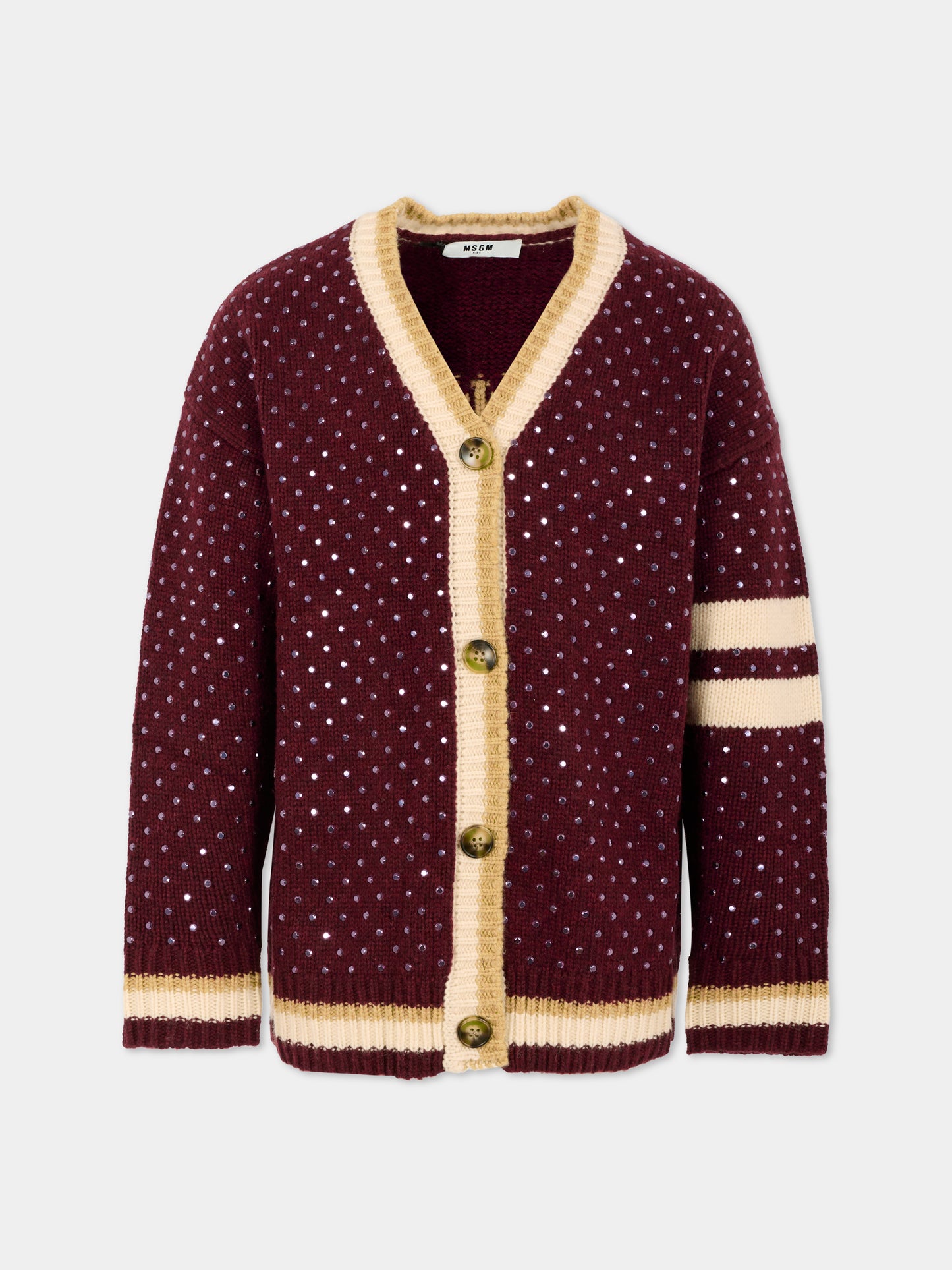 Cardigan bordeaux per bambina con borchie,Msgm Kids,F5MSJGCA081 MS051