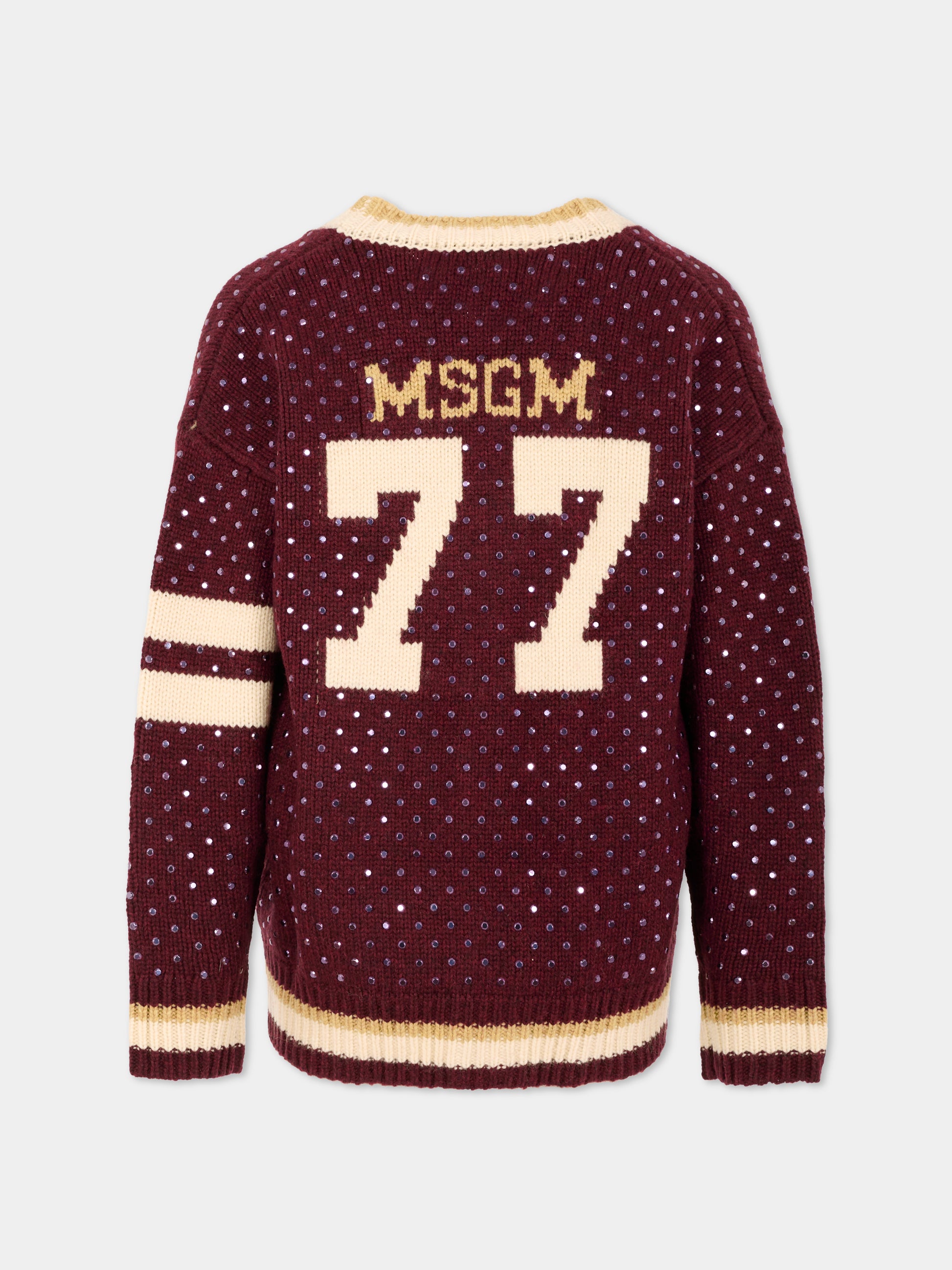 Cardigan bordeaux per bambina con borchie,Msgm Kids,F5MSJGCA081 MS051