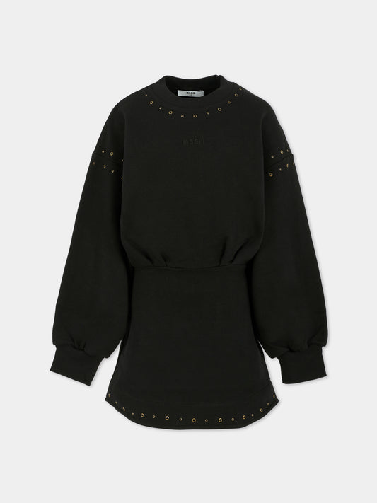Vestito nero per bambina con logo,Msgm Kids,F5MSJGDR146 110