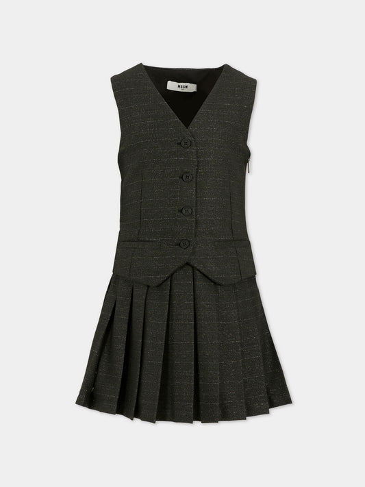 Vestito nero per bambina con patch logato,Msgm Kids,F5MSJGDR202 110