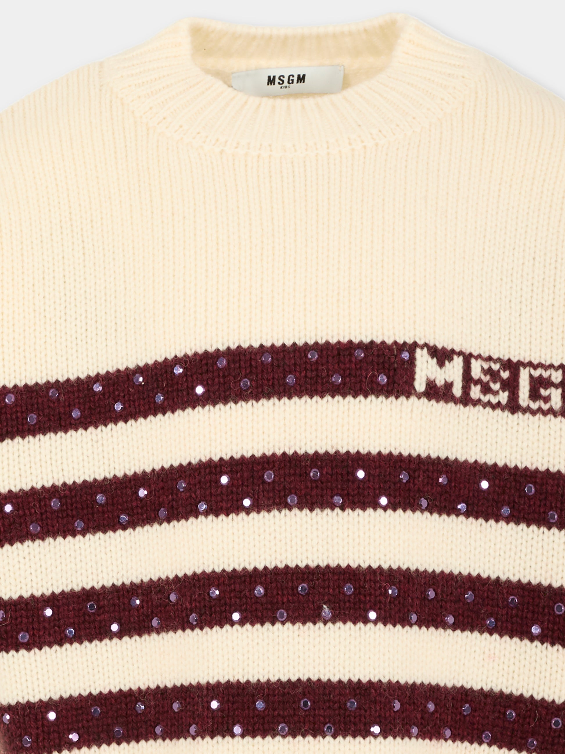 Maglione avorio per bambina con logo e borchie,Msgm Kids,F5MSJGJP082 013/19