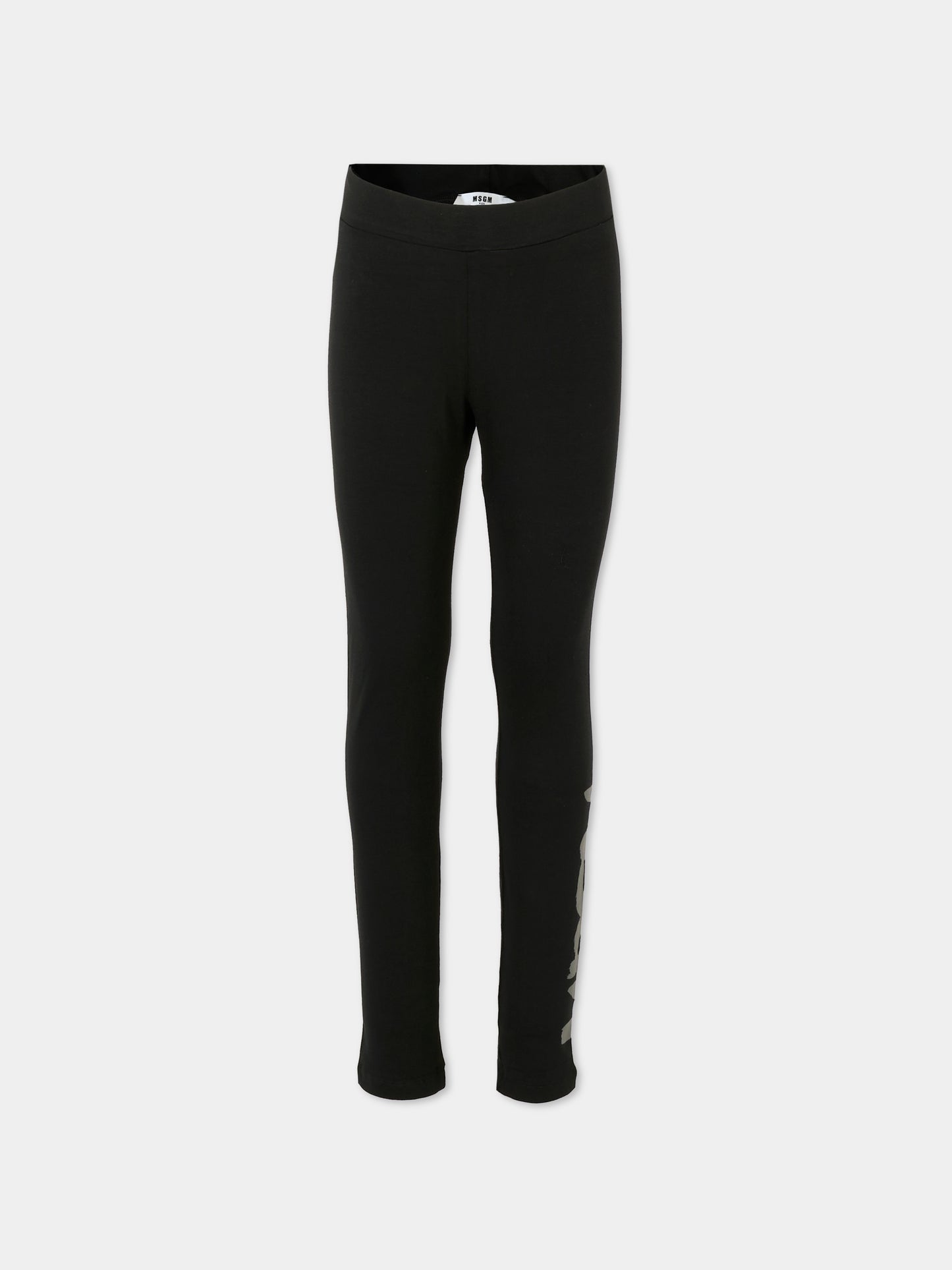 Leggings neri per bambina con logo grigio,Msgm Kids,F5MSJGLG027 110