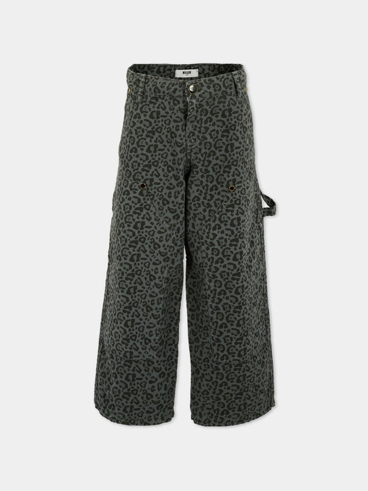 Pantaloni grigi per bambina con stampa maculata,Msgm Kids,F5MSJGPA130 103